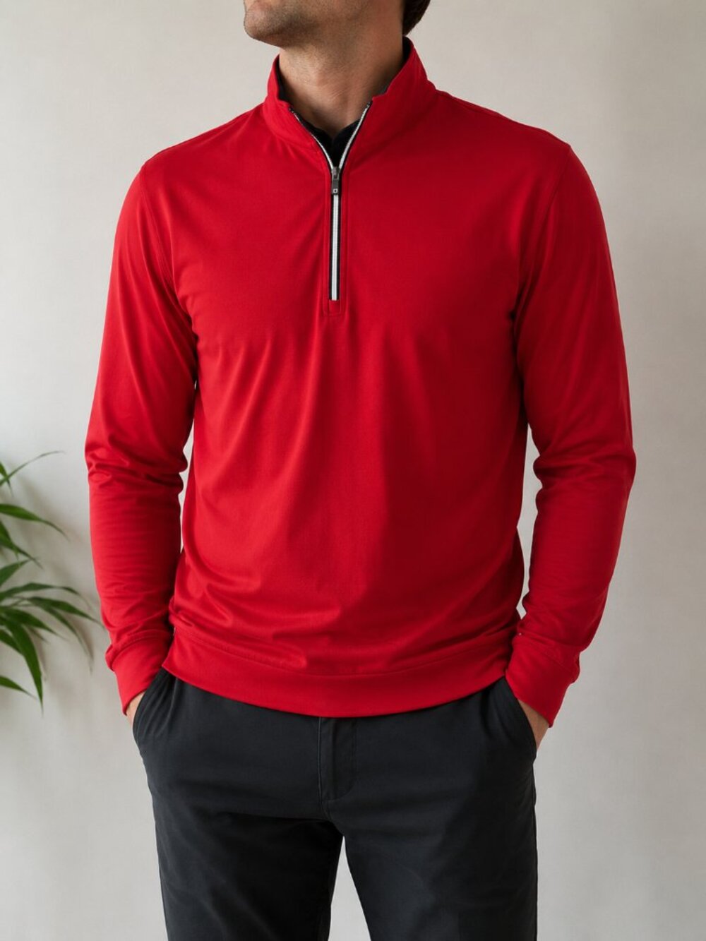 FootJoy Red Quarter-Zip Performance Golf Pullover, athleisure, preppy